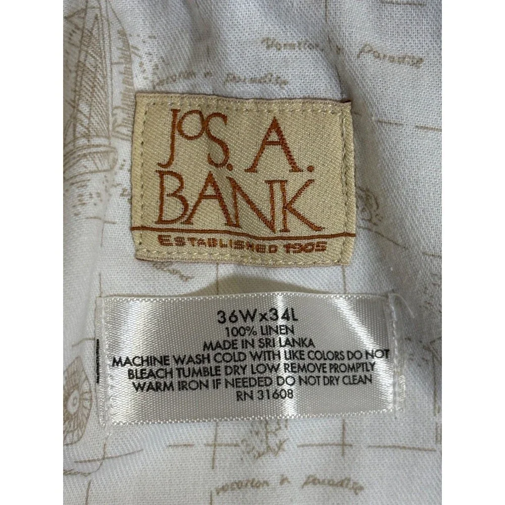 Jos. A. Bank Linen Pants Mens 36x30 Tan Flat Front Straight Leg Casual Summer